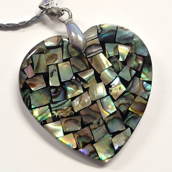 Mens Heart Shape Pendant Chain Genuine Abalone Pendant Necklace - Picture 7 of 10